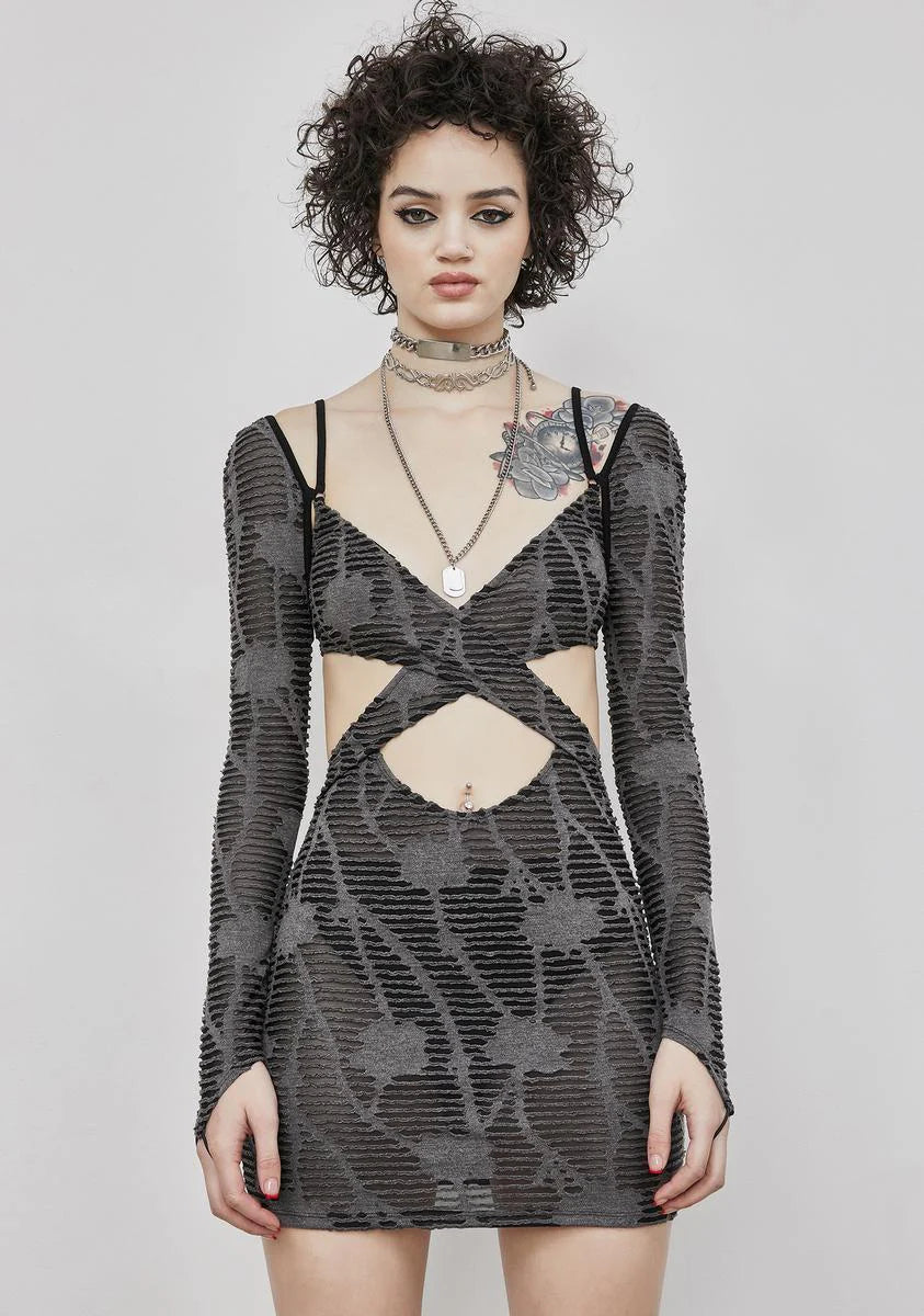 Reverb Sheer Matelasse Cutout Mini Dress