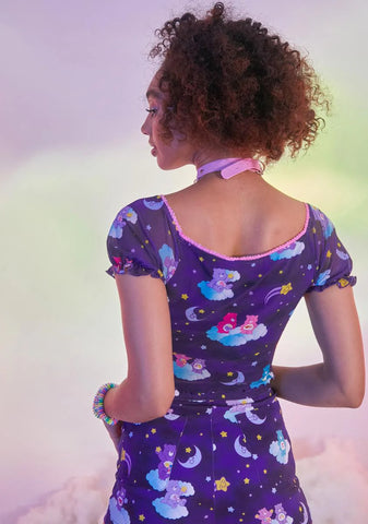 Cloud Covers Mesh Puff Sleeve Crop Top