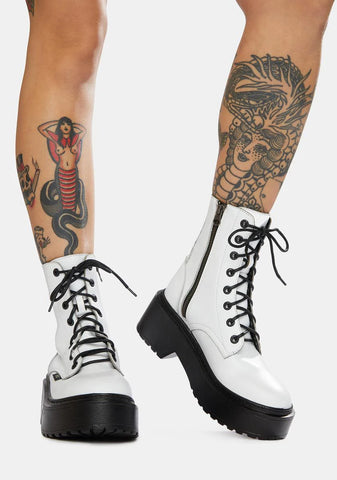 Tomboy White Leather Combat Boots
