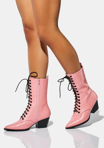 Pink Taye Lace Up Boots