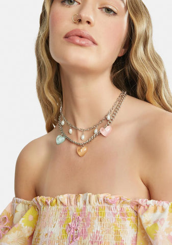 Delicate Hearts Layered Chain Necklace
