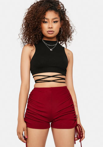 Burgundy About That Life Ruched Shorts