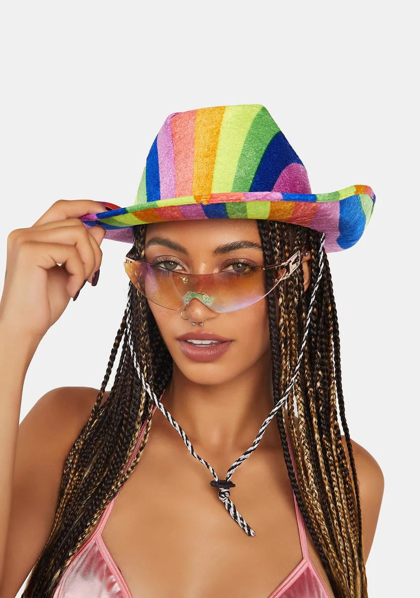 Let's Mount Up Rainbow Cowboy Hat