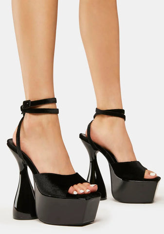 Black Disco Velvet Lace Up Heels