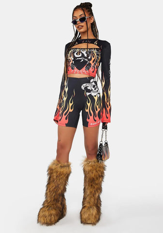 Fire Heart Biker Shorts