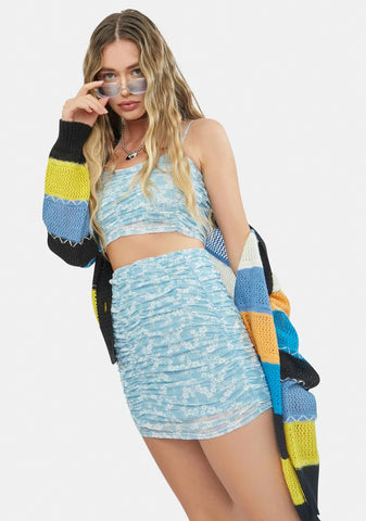 Baby Blue Ruched Mini Skirt