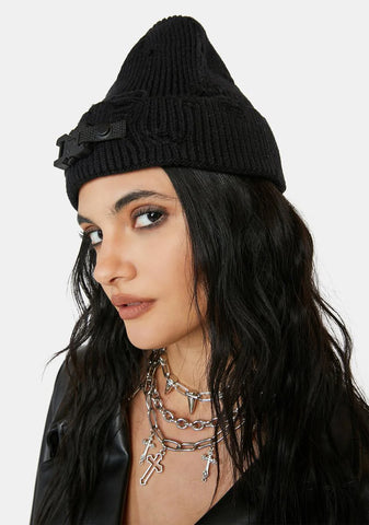Atmosphere Distressed Buckle Beanie