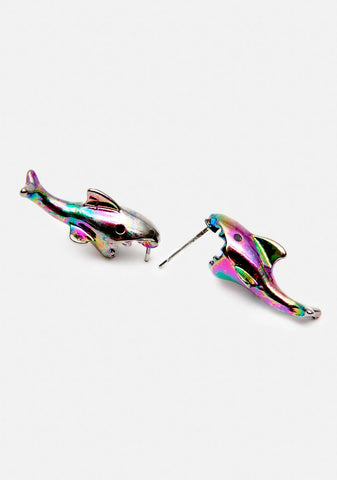 Oil Spill Metallic Fish Earrings