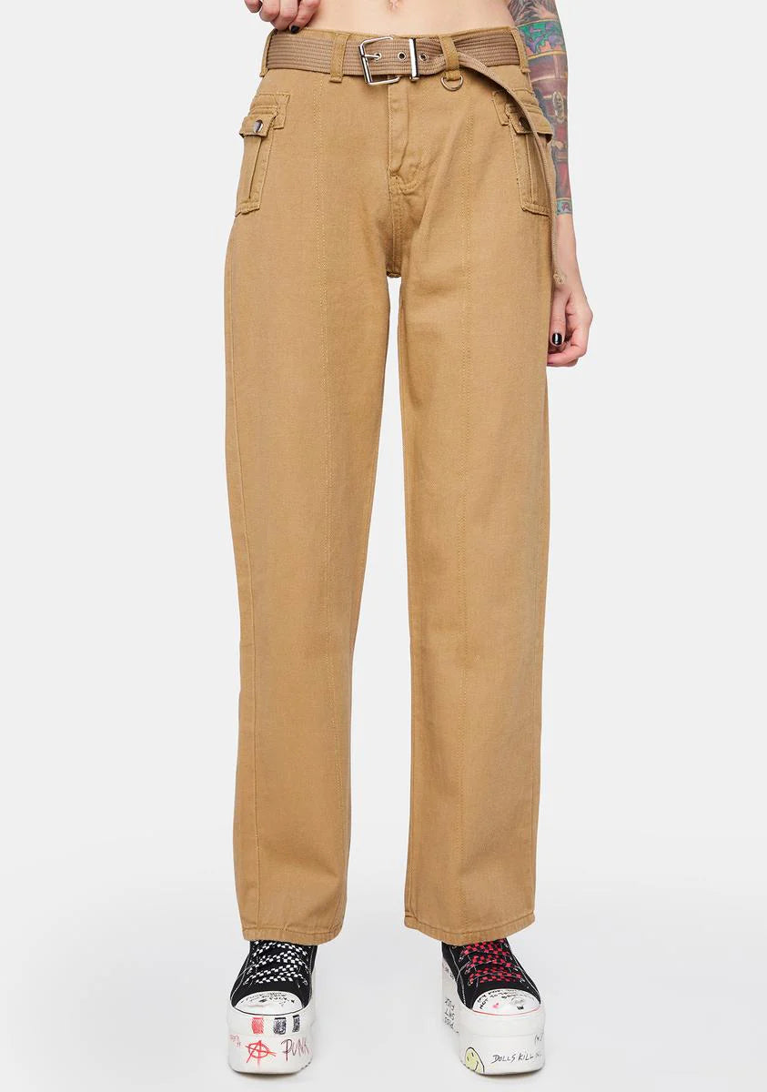 Khaki Unlock It Belted Cargo Pants