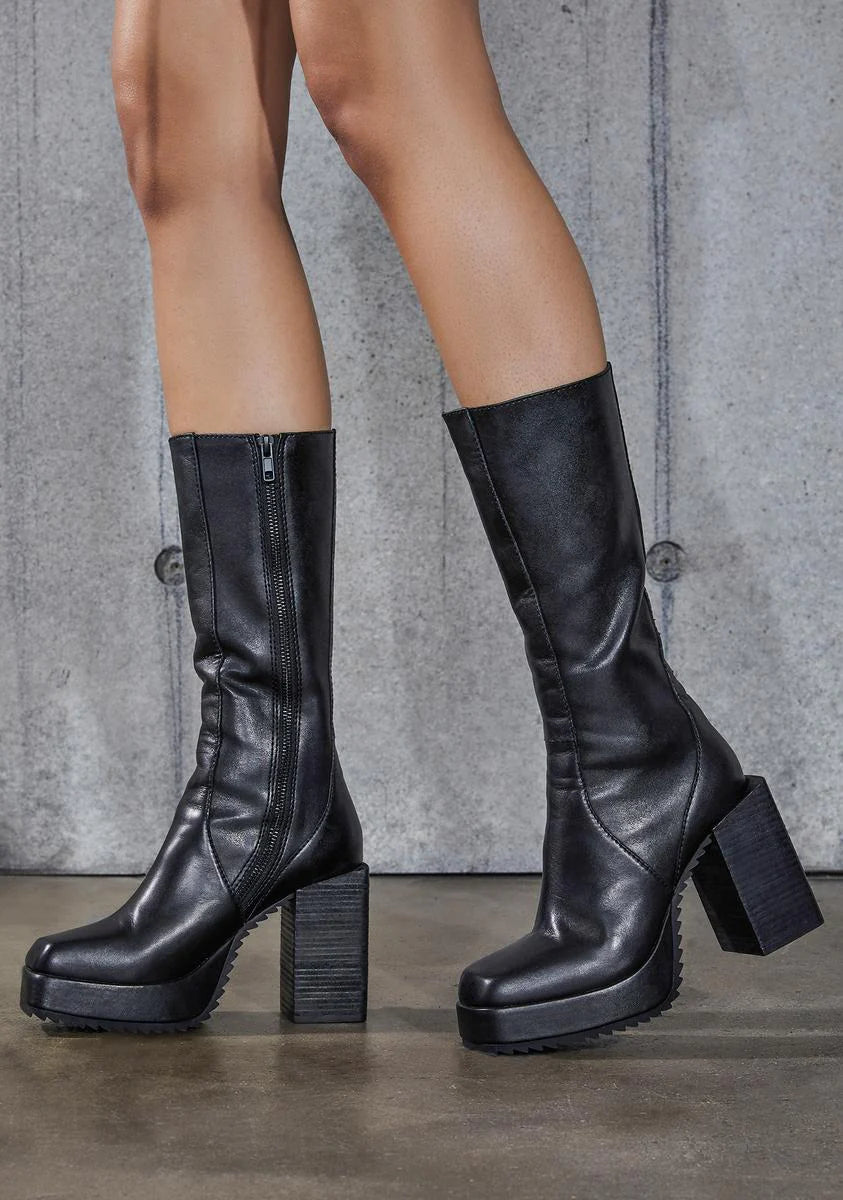 Snare Leather Squared Toe Platform Boots