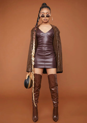 Cocoa Open Your Eyes Faux Leather Mini Dress