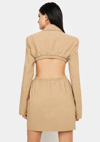 Taupe Boss Moments Cut-Out Blazer Dress