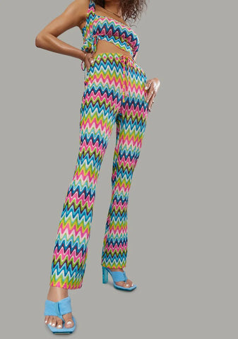 Wavy Thoughts Stitch Knit Flare Pants