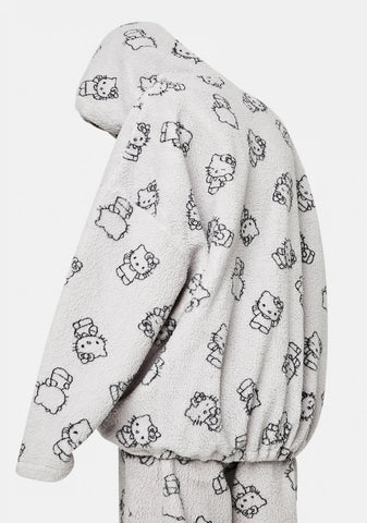 Grey Hello Kitty Printed Fleece Hoodie