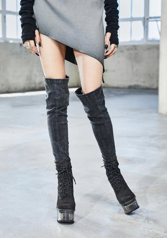 Bassline Worn Wash Thigh High Socks