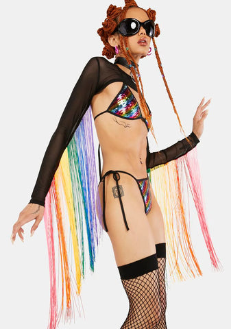 Technicolor Trip Fringe Shrug