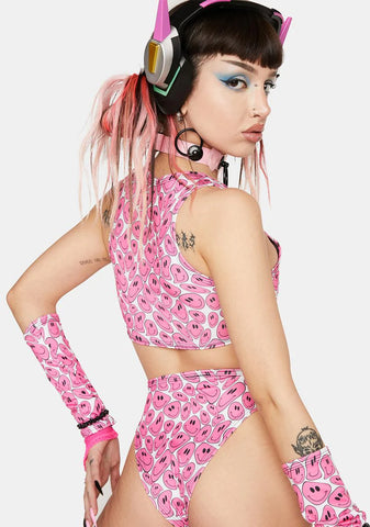 Pink Happy Face High Waist Bottoms