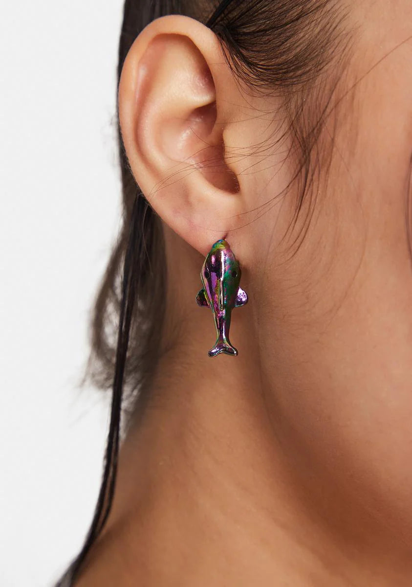 Oil Spill Metallic Fish Earrings