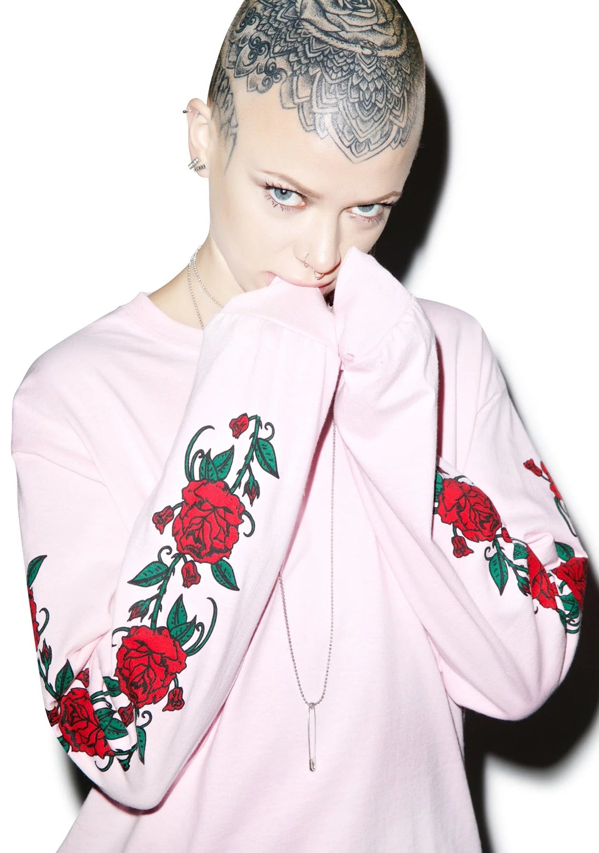 Smell The Roses Long Sleeve Tee - Light Pink