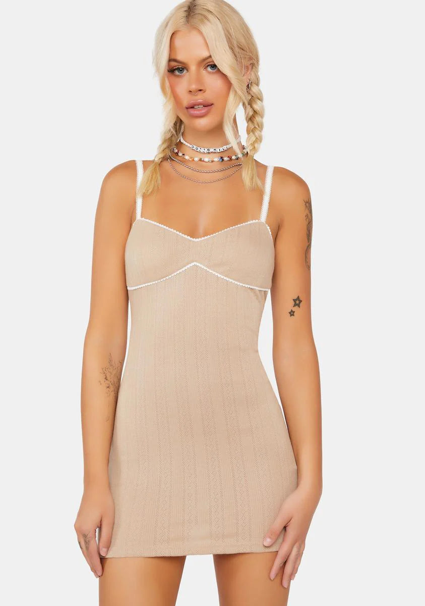Beige Pointelle Mini Dress