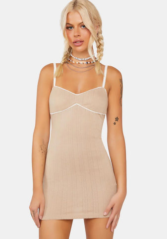 Beige Pointelle Mini Dress
