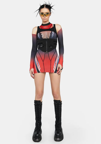 Red Corset Dress With Detachable Sleeves