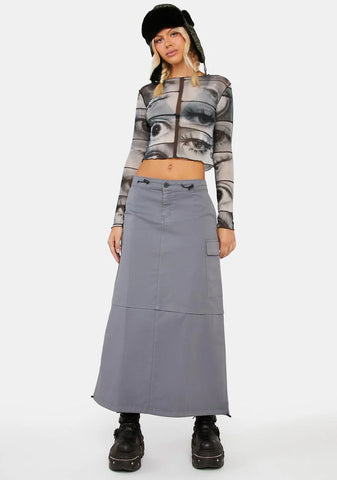 Ruby Stone Blue Maxi Tech Cargo Skirt