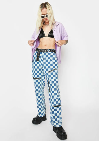 Skater Flight Checkered Denim Pants