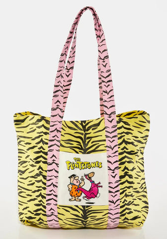 x The Flintstones Neon Yellow Tiger Tote Bag