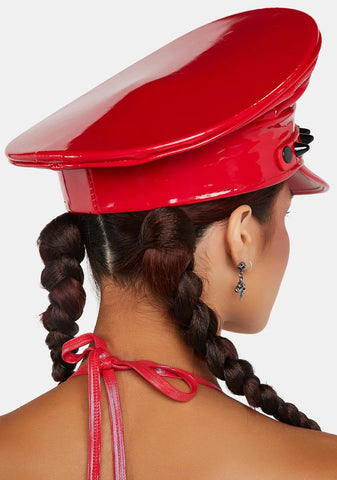 Spiked Red Patent Captain Hat