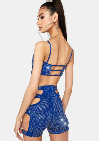 Blue Morph Rhinestone Cut-Out Shorts