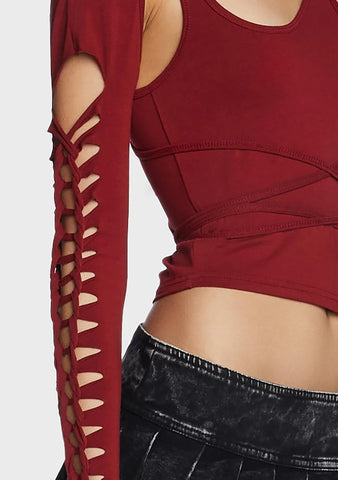 Modulation Cut Out Long Sleeve Top - Red