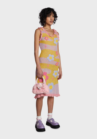 Pink Knitted Flower Dress