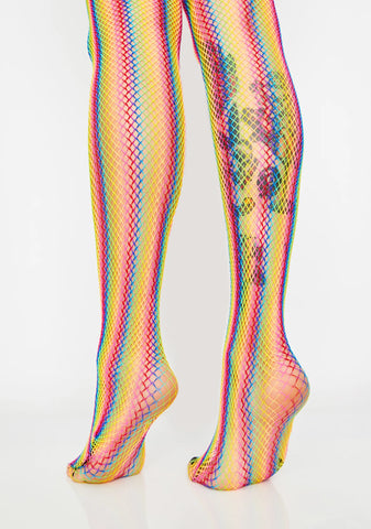 Wild For The Night Rainbow Fishnet Tights