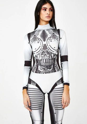 Robot Print Long Sleeve Catsuit