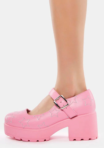 Pink Tira Diamante Mary Janes