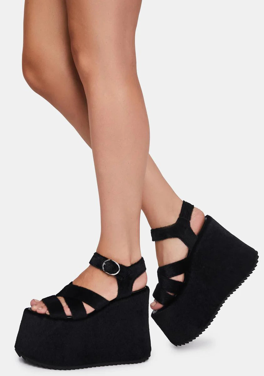 She Walks On Me Fuzzy Platform Sandals