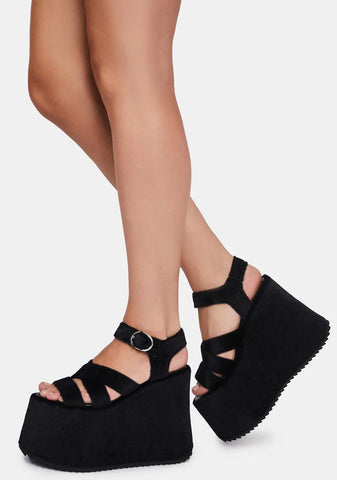 She Walks On Me Fuzzy Platform Sandals