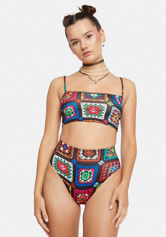 Retro Realness Crochet Print Shorts Set