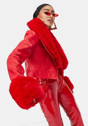 Red Giselle Faux Fur Coat
