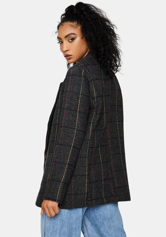 Keep Ur Cool Collared Plaid Blazer