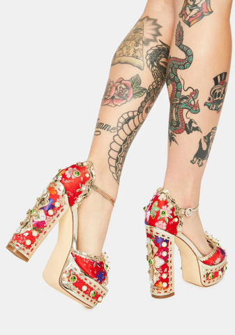 Red Cici Jeweled Platform Heels