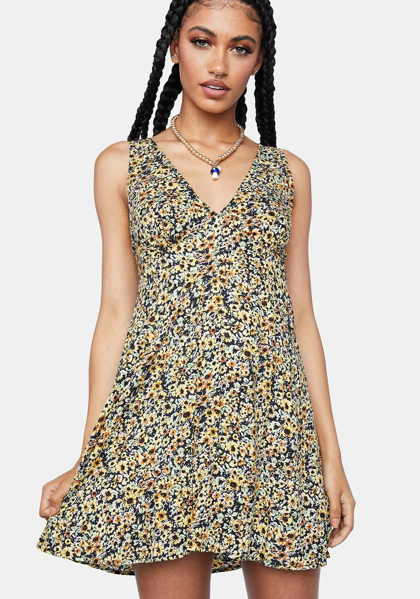 Spring Ditsy Yellow Enslee Mini Dress