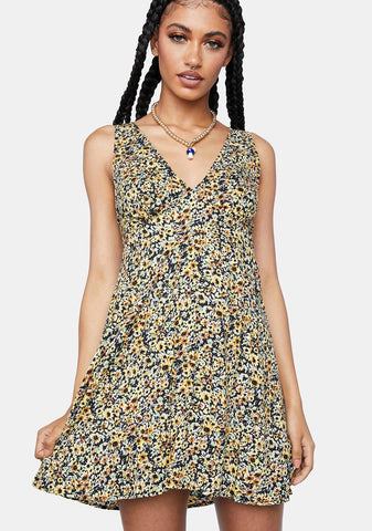 Spring Ditsy Yellow Enslee Mini Dress
