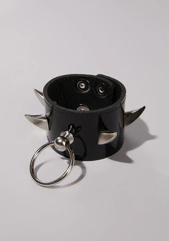Spiked O Ring Vegan Leather Wrist Cuff