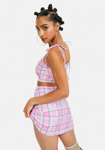 Pink Plaid Mini Skirt