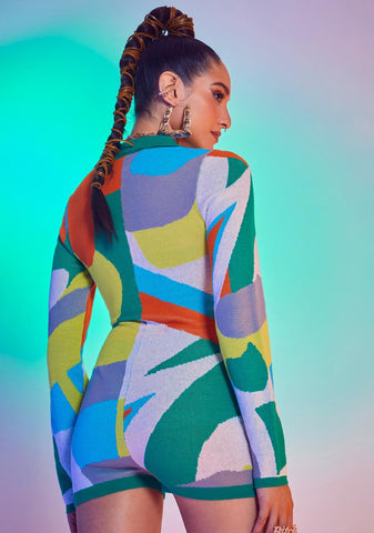 Abstract Art Print Long Sleeve Romper