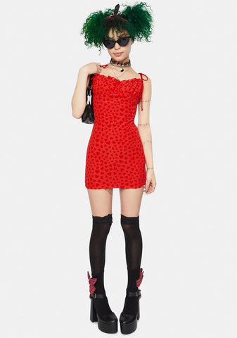 Red Mesh Heart Flock Kalosa Mini Dress