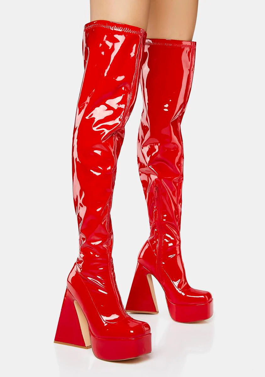 Red Ginsburg Thigh-High Platform Boots