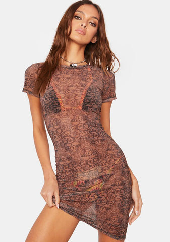 Tiger Print Sheer Mini Dress